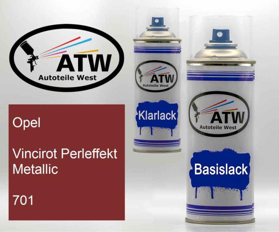 Opel, Vincirot Perleffekt Metallic, 701: 400ml Sprühdose + 400ml Klarlack - Set, von ATW Autoteile West.